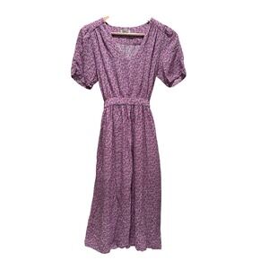 FRNCH Paris Purple‎ Floral Belted Dress Size Small Prairie Coquette Girly